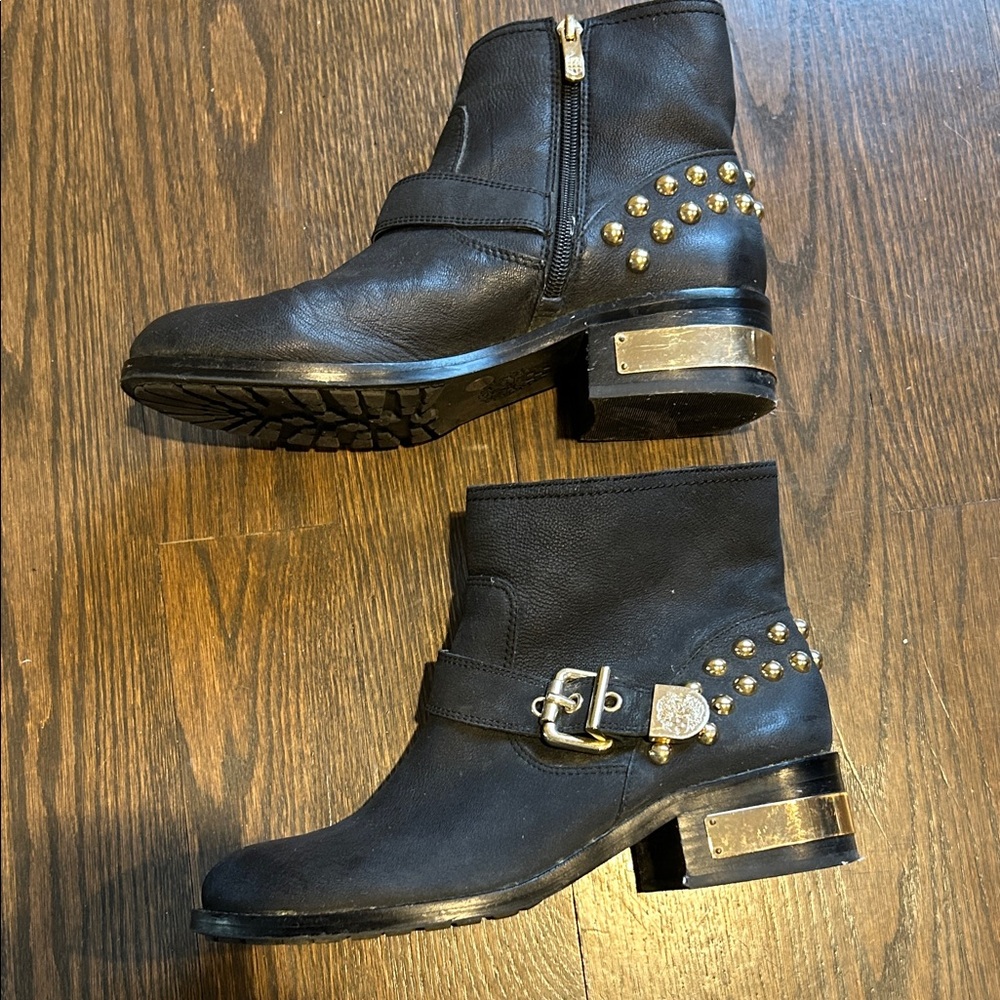 Vince Camuto Black Ankle Boots with Gold Studs